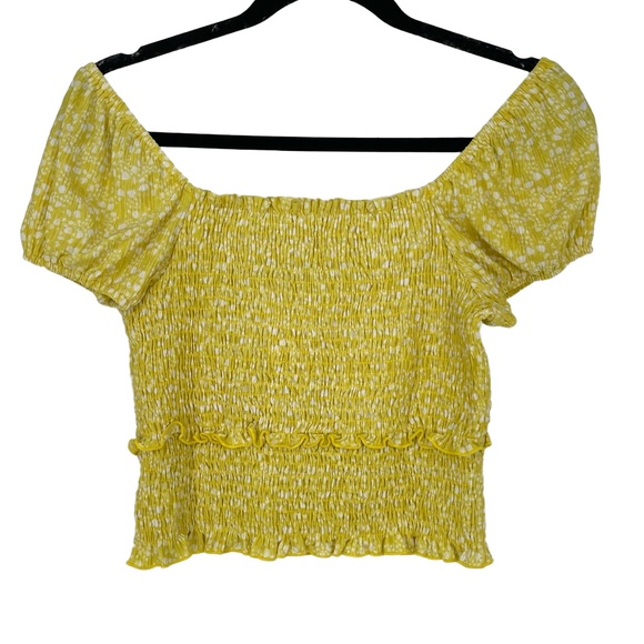 Lush Womens Yellow Smocked Off Shoulder Fairy Cottage Core Demure Blouse Medium - Picture 7 of 10